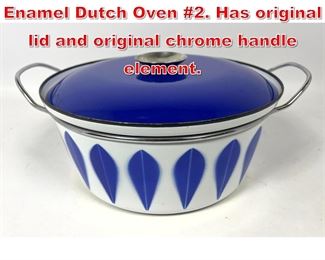 Lot 36 CATHRINEHOLM Blue Lotus Enamel Dutch Oven 2. Has original lid and original chrome handle element. 