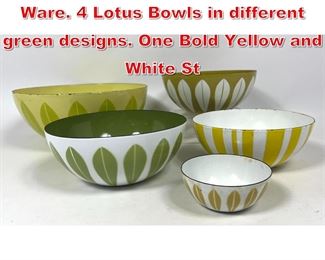 Lot 38 5pc CATHRINEHOLM Enamel Ware. 4 Lotus Bowls in different green designs. One Bold Yellow and White St