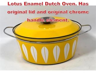 Lot 37 CATHRINEHOLM YELLOW Lotus Enamel Dutch Oven. Has original lid and original chrome handle element. 