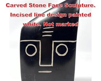 Lot 45 Modernist Primitive Carved Stone Face Sculpture. Incised line design painted white. Not marked