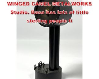 Lot 54 Artisan Iron Table Clock. WINGED CAMEL METALWORKS Studio. Base has lots of little sterling people fi
