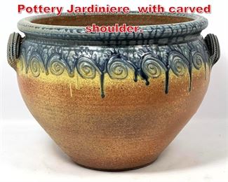 Lot 63 Signed SEAGROVE art Pottery Jardiniere with carved shoulder. 
