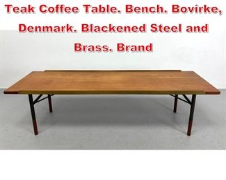 Lot 70 FINN JUHL Danish Modern Teak Coffee Table. Bench. Bovirke, Denmark. Blackened Steel and Brass. Brand