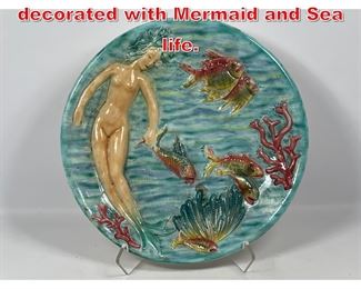Lot 79 Deruta Italy Italian Charger decorated with Mermaid and Sea life. 