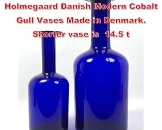 Lot 85 2pcs Otto Brauer Holmegaard Danish Modern Cobalt Gull Vases Made in Denmark. Shorter vase is 14.5 t