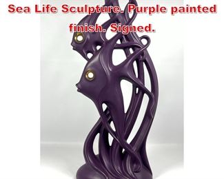 Lot 90 Signed JARU Figural Fish Sea Life Sculpture. Purple painted finish. Signed. 