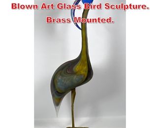 Lot 97 Large Schiavon Art Team Blown Art Glass Bird Sculpture. Brass Mounted. 