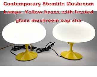Lot 109 Pr DESIGNLINE Contemporary Stemlite Mushroom Lamps. Yellow bases with frosted glass mushroom cap sha