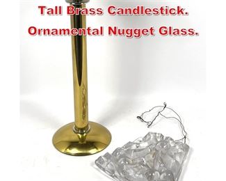 Lot 114 2pc Modern Design Lot. Tall Brass Candlestick. Ornamental Nugget Glass.