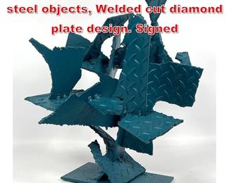 Lot 126 Joe Seltzer, welded found steel objects, Welded cut diamond plate design. Signed