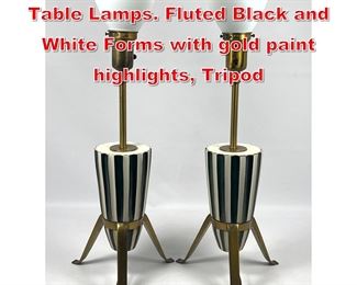 Lot 145 Pr REMBRANDT Modernist Table Lamps. Fluted Black and White Forms with gold paint highlights, Tripod