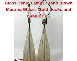 Lot 149 Pair Barovier Toso Style Art Glass Table Lamps. Hand Blown Murano Glass. Gold flecks and bubbles en