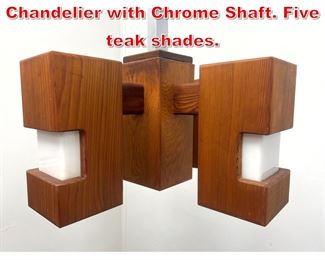 Lot 156 Danish Modern Teak, Glass Chandelier with Chrome Shaft. Five teak shades. 