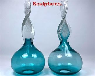 Lot 160 Pair Hand Blown Art Glass Sculptures. 