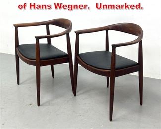 Lot 200 Pr Arm Chairs In the style of Hans Wegner. Unmarked. 