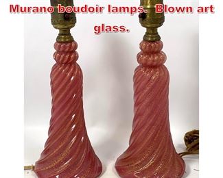 Lot 201 Pair small pink swirl Murano boudoir lamps. Blown art glass. 