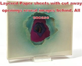 Lot 204 Modernist Art Painting. Layered Paper sheets with cut away openings reveal images behind. All encase