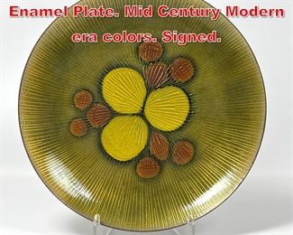 Lot 212 ANN MARIE DAVIDSON Enamel Plate. Mid Century Modern era colors. Signed. 