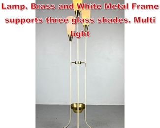 Lot 225 Mid Century Modern Floor Lamp. Brass and White Metal Frame supports three glass shades. Multi light 