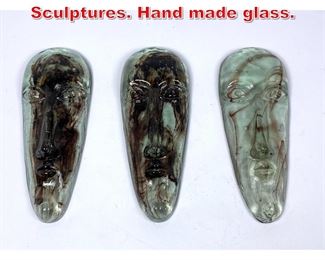 Lot 227 Set 3 Glass Face Sculptures. Hand made glass. 