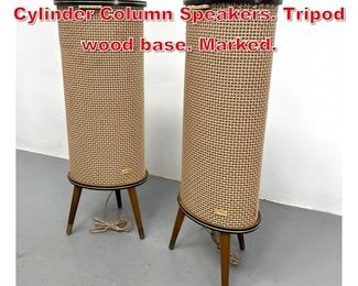 Lot 235 Pr ISOPHON Modernist Tall Cylinder Column Speakers. Tripod wood base. Marked. 