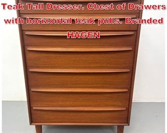 Lot 236 FALSTER Danish Modern Teak Tall Dresser. Chest of Drawers with horizontal teak pulls. Branded HAGEN 
