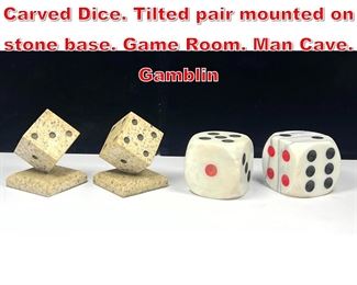 Lot 252 Two Pair Marble, Stone Carved Dice. Tilted pair mounted on stone base. Game Room. Man Cave. Gamblin