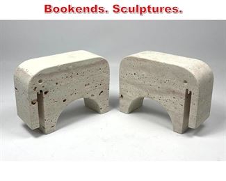 Lot 253 Pair Travertine Elephant Bookends. Sculptures. 