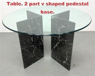 Lot 264 Glass and Marble Dining Table. 2 part v shaped pedestal base. 