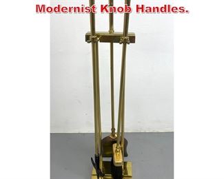 Lot 267 Brass Set Fireplace Tools. Modernist Knob Handles. 