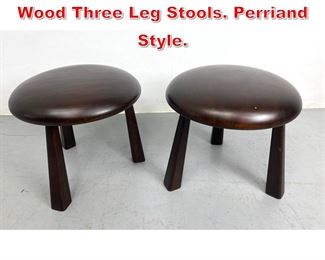 Lot 274 Pr Modernist Dark Stained Wood Three Leg Stools. Perriand Style. 