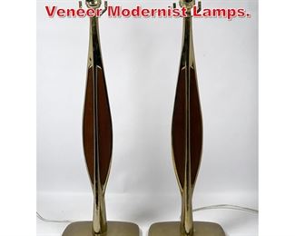 Lot 279 Pr LAUREL Brass and Wood Veneer Modernist Lamps. 