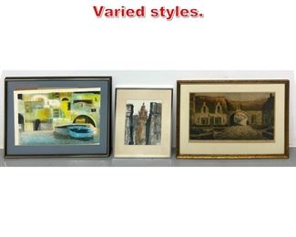 Lot 282 3pcs Framed Art. Varied styles. 