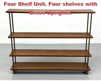 Lot 287 Modernist Wood and Brass Four Shelf Unit. Four shelves with Brass Uprights. 