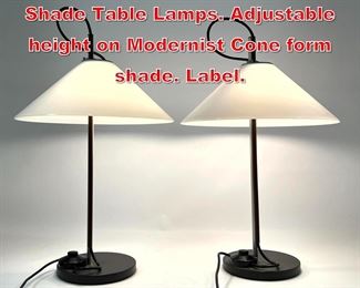Lot 292 Pr ARTEMIDE Italian White Shade Table Lamps. Adjustable height on Modernist Cone form shade. Label. 