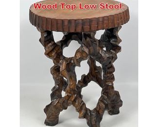 Lot 298 Small Chip Carved Solid Wood Top Low Stool.
