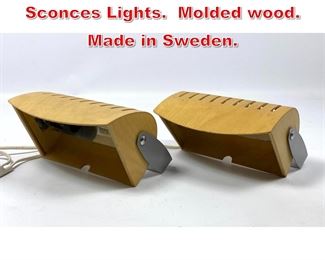 Lot 301 Pair Swedish Modern Wall Sconces Lights. Molded wood. Made in Sweden. 