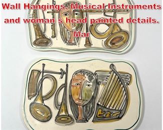 Lot 306 Pr Italian Ceramic Plaques. Wall Hangings. Musical Instruments and woman s head painted details. Mar