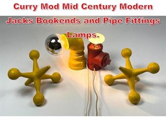 Lot 312 Industrial modern Lot. Bill Curry Mod Mid Century Modern Jacks Bookends and Pipe Fittings Lamps. 