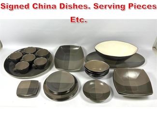 Lot 314 Mid Century Modern Artist Signed China Dishes. Serving Pieces Etc.