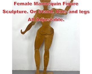 Lot 345 Life Size Jointed Wood Female Mannequin Figure Sculpture. On Stand. Rms and legs All Adjustable. 