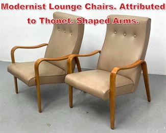 Lot 349 Pr Open Arm Tall Back Modernist Lounge Chairs. Attributed to Thonet. Shaped Arms. 