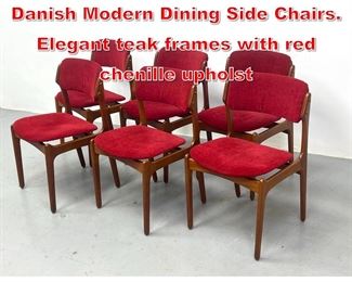 Lot 352 Set 6 Erik Buch Teak Danish Modern Dining Side Chairs. Elegant teak frames with red chenille upholst