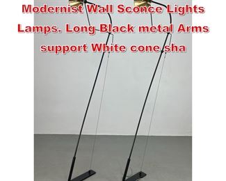 Lot 365 Pr. Large LUMINAIRE Modernist Wall Sconce Lights Lamps. Long Black metal Arms support White cone sha