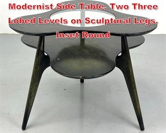 Lot 377 Erno Fabry Double Tier Modernist Side Table. Two Three Lobed Levels on Sculptural Legs. Inset Round 