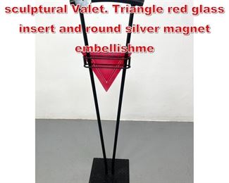 Lot 380 Black Iron and Glass sculptural Valet. Triangle red glass insert and round silver magnet embellishme