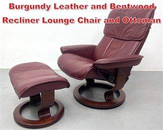 Lot 392 EKORNES Stressless Burgundy Leather and Bentwood Recliner Lounge Chair and Ottoman 