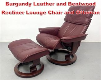 Lot 394 EKORNES Stressless Burgundy Leather and Bentwood Recliner Lounge Chair and Ottoman 