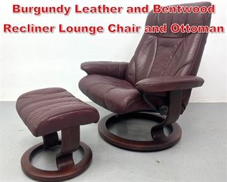 Lot 396 EKORNES Stressless Burgundy Leather and Bentwood Recliner Lounge Chair and Ottoman 
