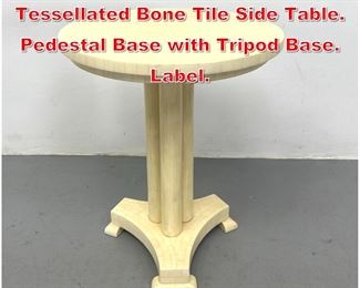 Lot 409 MAITLAND SMITH Tessellated Bone Tile Side Table. Pedestal Base with Tripod Base. Label. 